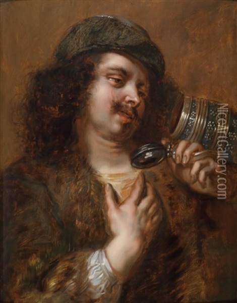 Ein Junger Mann (der Maler Adriaen Brouwer?) Mit Einem Krug In Der Hand, Aus Einer Serie Der Funf Sinne Oil Painting - Jan Cossiers