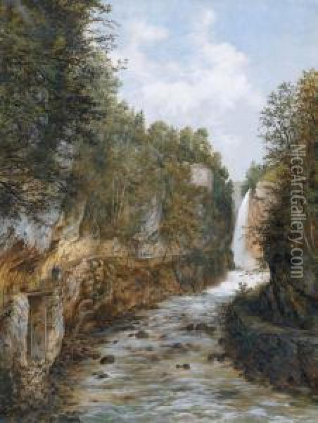 Die Taubenlochschlucht Bei Biel Oil Painting - Rudolf Johann Weiss