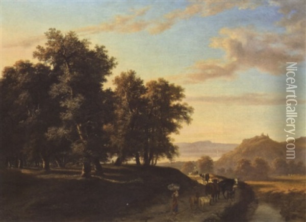 Seelandschaft Mit Heimkehrender Herde Und Hirten Oil Painting - Louis-Hippolyte Millenet