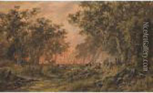 A Bushfire Oil Painting - James Waltham Curtis