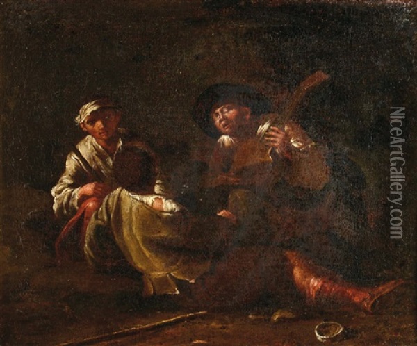 Scene Di Pitocchi Nella Campagna Romana Oil Painting - Pieter Jacobsz. van Laer