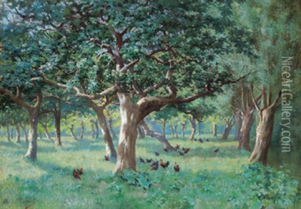 Huhner Im Eichenwald Oil Painting - Marcel Cogniet