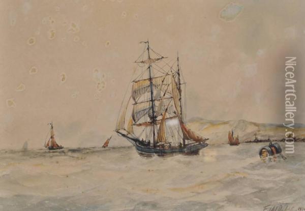 Shipping In The English Channel Oil Painting - Frederick James Aldridge