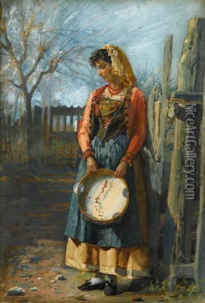The Tambourine Player Oil Painting - Jose Tapiro Y Baro