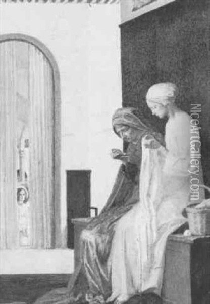Mary In The House Of Elizabeth Oil Painting - Robert Anning Bell