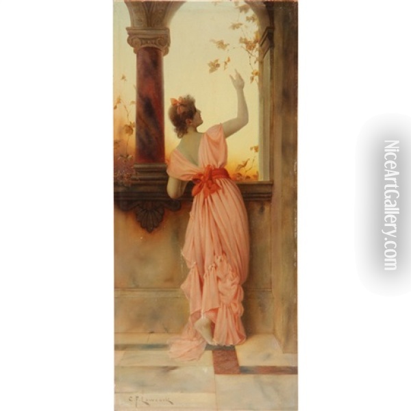 Woman In Rose Oil Painting - Charles Frederick Lowcock
