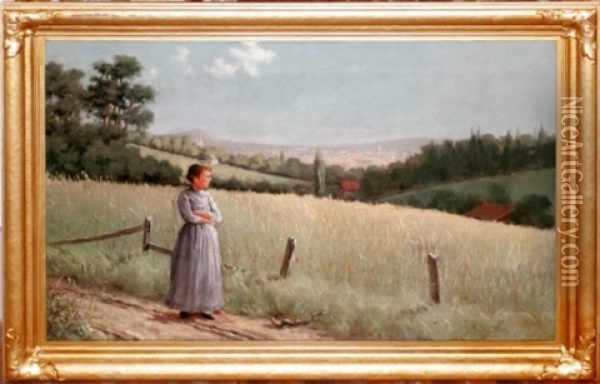 Girl In Landscape Oil Painting - Samuel S. Carr