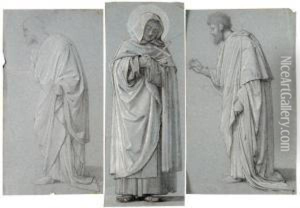 Deux Etudes Pour Saint Joseph Et Une Etude De Moine Oil Painting - Savinien Fr. Charles Petit