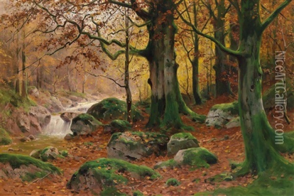 Herbstliche Waldlandschaft Oil Painting - Walter Moras