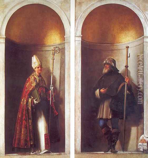 St. Louis of Toulouse and St. Romuald 1510 Oil Painting - Sebastiano Del Piombo