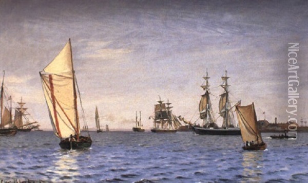 Marine Med Mange Skibe Ud For Trekroner Oil Painting - Christian Blache
