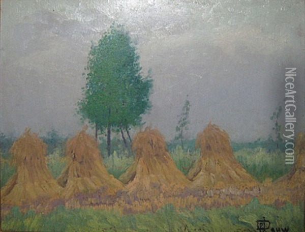 Korenschoven In Een Landschap Oil Painting - Jef De Pauw