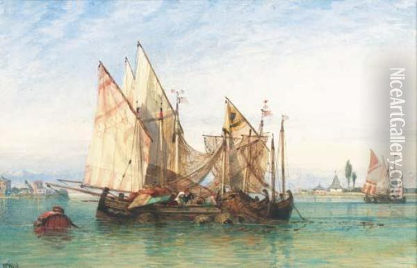 Fishing Vessels Off The Venetian Lagoon Oil Painting - William Wyld