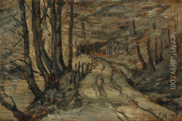 A Road Through The Forest Oil Painting - Emilie (Caroline E.) Mundt