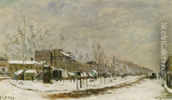 Boulevard En Temps De Neige (boulevard In The Snow) Oil Painting - Hippolyte Camille Delpy