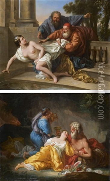 Suzanne Et Les Vieillards (+ Loth Et Ses Filles; Pair) Oil Painting - Jacques Antoine Beaufort
