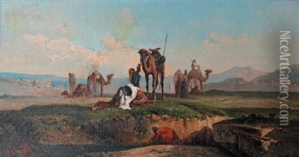 La Halte Des Chameliers Oil Painting - Henri Van Wijk