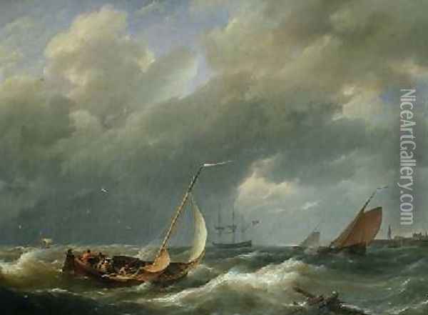 Shipping off a Dutch port Oil Painting - Hermanus Koekkoek