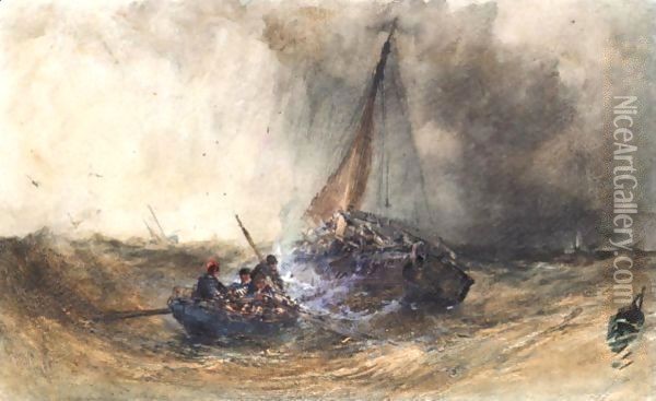 Shipping In A Storm Oil Painting - William Callow