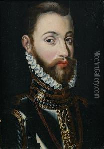 Portrait Of King Phillip Ii Of Spain Oil Painting - Giacomo Antonio Moro