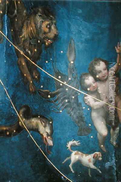 Signs of the Zodiac, detail from the ceiling of the Sala dello Zodiaco, 1579 2 Oil Painting - Lorenzo the Younger (Mantovano) Costa