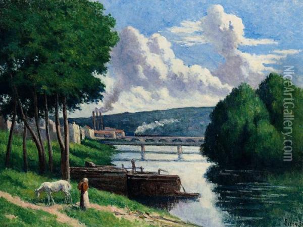 La Seine A Issy-les-moulineaux Oil Painting - Maximilien Luce