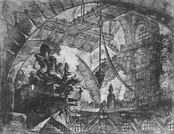 Prisoners on a Projecting Platform 1749-60 Oil Painting - Giovanni Battista Piranesi