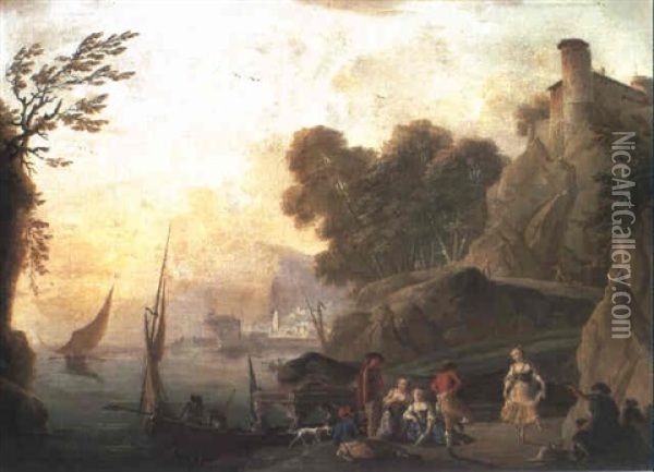 Danseurs De Tarantelle Au Bord De La Mer Oil Painting - Charles Francois Lacroix
