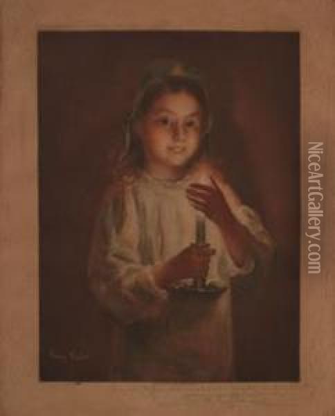 Girl With Candle Oil Painting - Gustave Henry Mosler