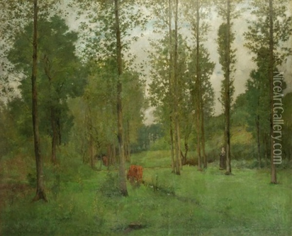 Vachere Et Son Troupeau Dans Le Bois Oil Painting - Ernest Quost