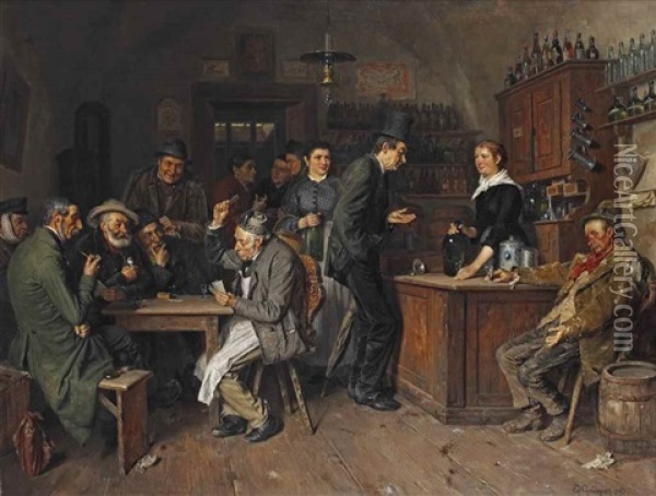 In Der Branntweinschenke: The Brandy Tavern Oil Painting - Eduard von Gruetzner