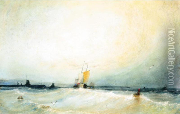 Shipping Off The Coast Oil Painting - William Davison