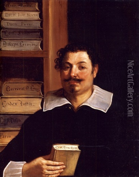 Portrait Of Francesco Righetti, Doctor Of Laws, In His Library Oil Painting -  Guercino