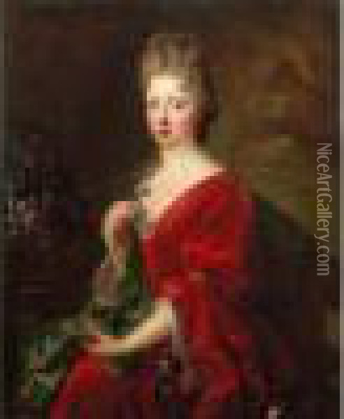 Portrait De Jeune Femme Tenant Une Jacinthe Sauvage Oil Painting - Francois de Troy