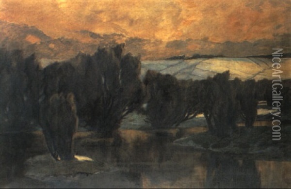 Winterabend In Den Wacholdern Oil Painting - Ludwig Dill