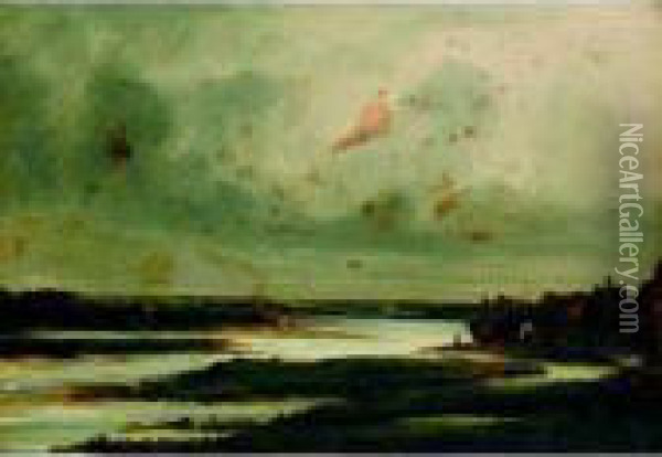River Landscape Oil Painting - Georges Michel