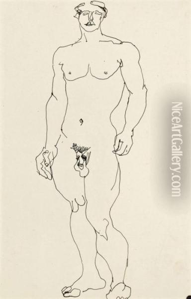 Male Nude Standing Oil Painting - Henri Gaudier-Brzeska