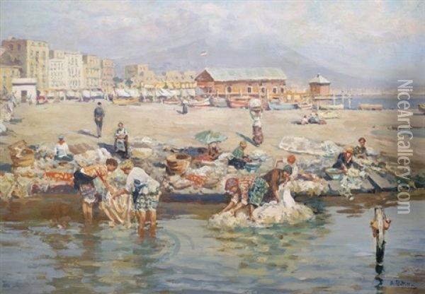 Wascherinnen Am Strand Oil Painting - Attilio Pratella