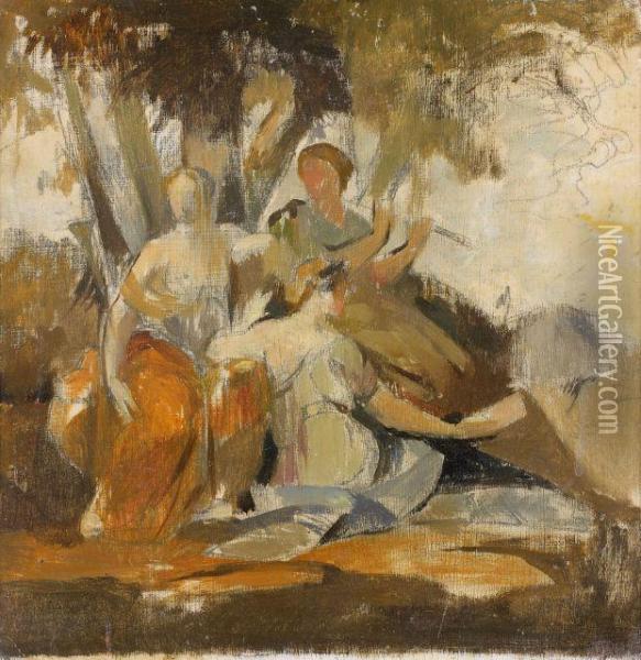 Trois Muses : Clio, Euterpe Et Thalie Oil Painting - Gabriel Joseph Marie Augustin Ferrier