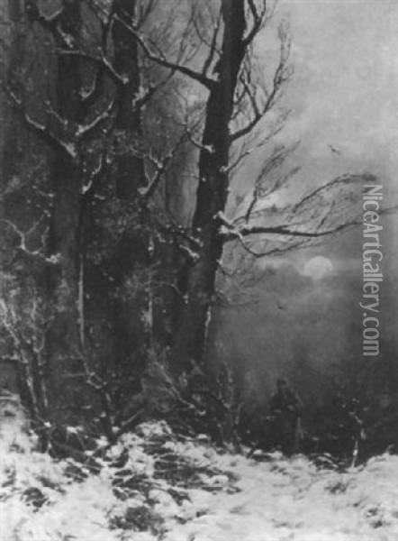 Bauerin In Abendlichem Winterwald Oil Painting - Friedrich Josef Nicolai Heydendahl