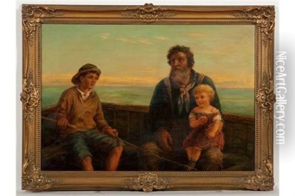A Fisherman And His Children Oil Painting - James Drummond