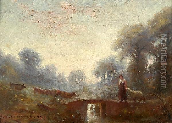 The First Blush Of Morning, Near Castle Beeston, Cheshire Oil Painting - Joseph Yelverton Dawbarn