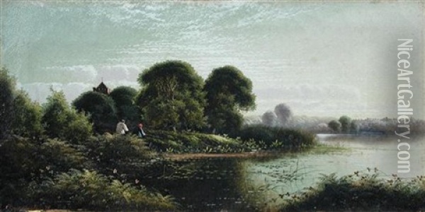 Clandon Lake, Near Guildford, Surrey Oil Painting - Edwin Henry Boddington
