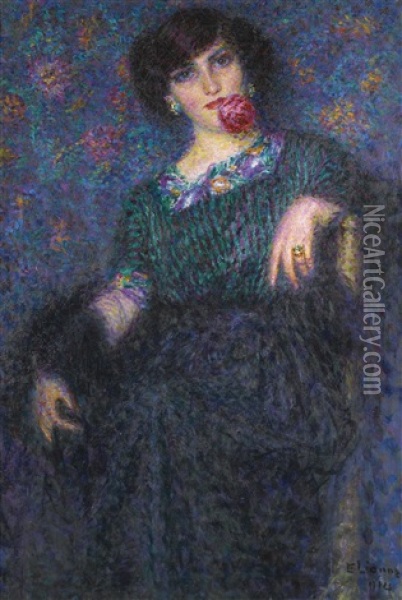 Lady With A Rose Oil Painting - Enrico della (Lionne) Leonessa