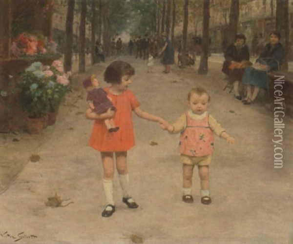 First Steps Oil Painting - Victor Gabriel Gilbert