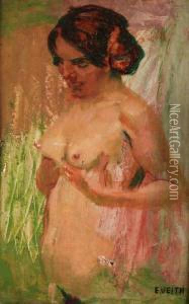 Halbakt Einer Jungen, Sich Die Brustehaltenden Frau Oil Painting - Eduard Veith