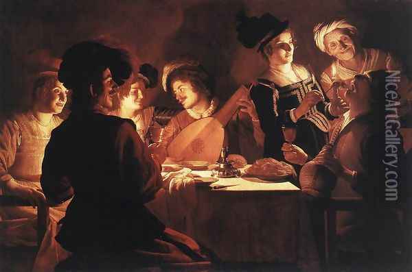 Supper With The Minstrel And His Lute Oil Painting - Gerrit Van Honthorst