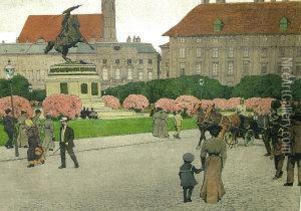 Busy City Square Oil Painting - Carl Moll