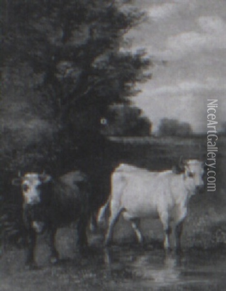 Cattle Standing At Pasture Oil Painting - Emile van Marcke de Lummen