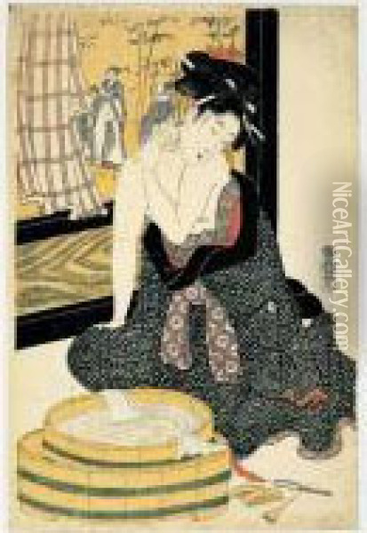 Jeune Femme A Sa Toilette Oil Painting - Tamagawa Shucho